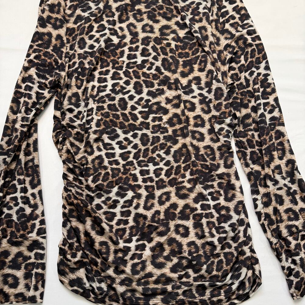 Farm Rio Mock Neck Ruched Leopard Print Stretch Jersey Top Women’s XL NWT - Picture 9 of 13